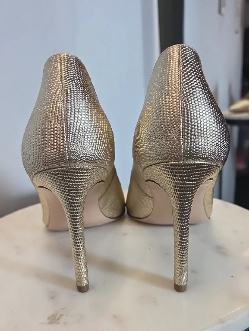 27 EDIT Metallic Leather Gold Pointed Toe Pumps Size 9.5